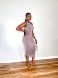 Light Mocha Ruched One Shoulder Midi Dress