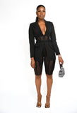 Corset Blazer And Mesh Biker Short Set