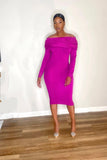 Foldover Off The Shoulder Sweater Midi Dress
