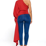 Red One-Shoulder Asymmetrical Top