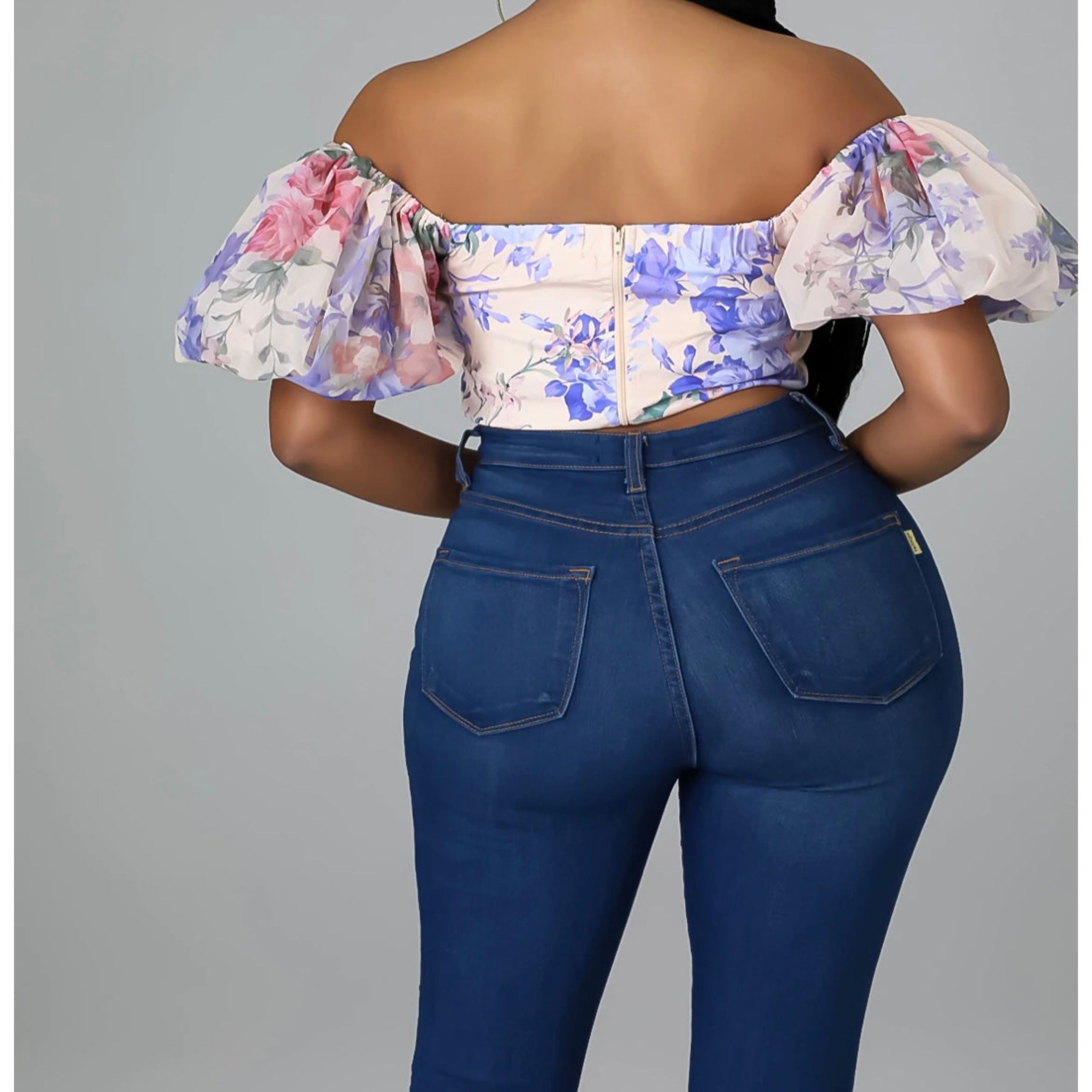 Floral Print Corset Detail Crop Top