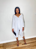 White Oversized High Low Shirt Dress