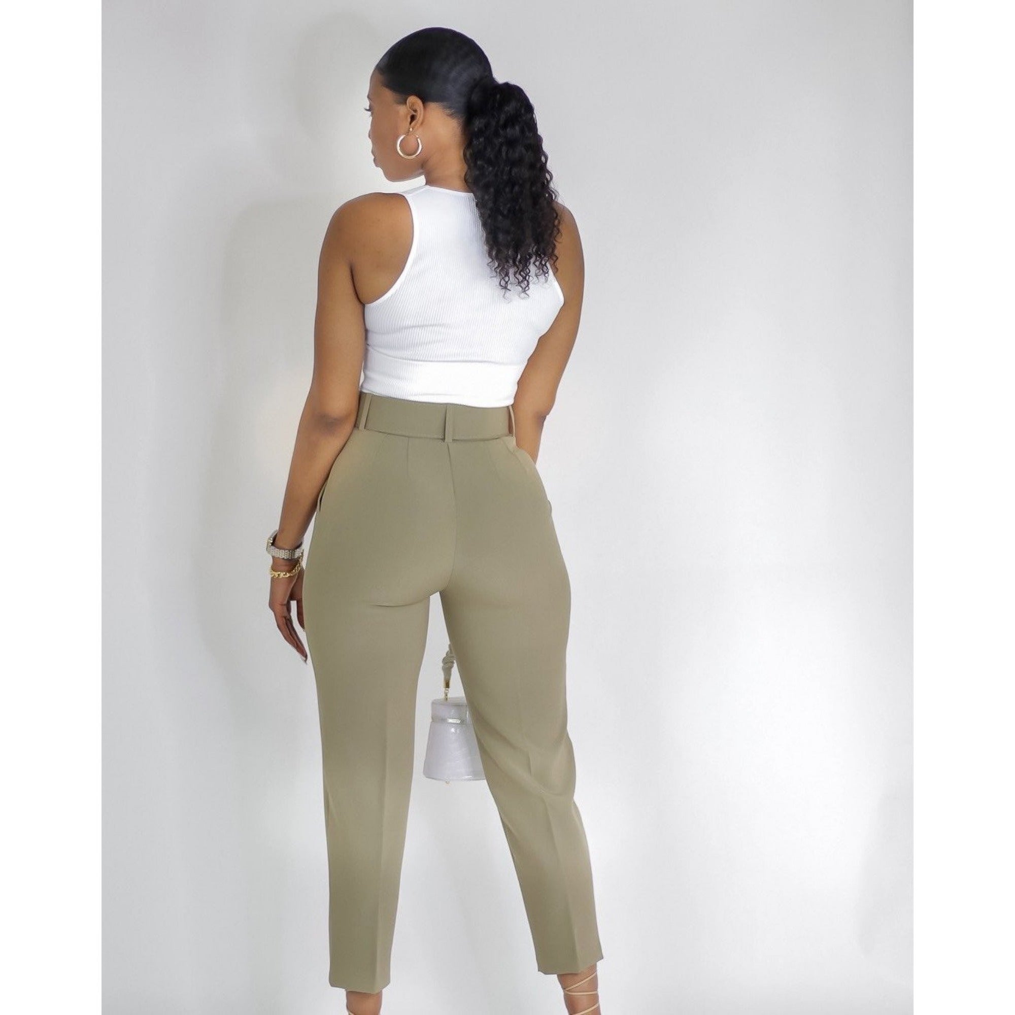 OLIVE HIGH WAIST BELTED PANTS – Glamconic