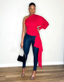 Red One-Shoulder Asymmetrical Top
